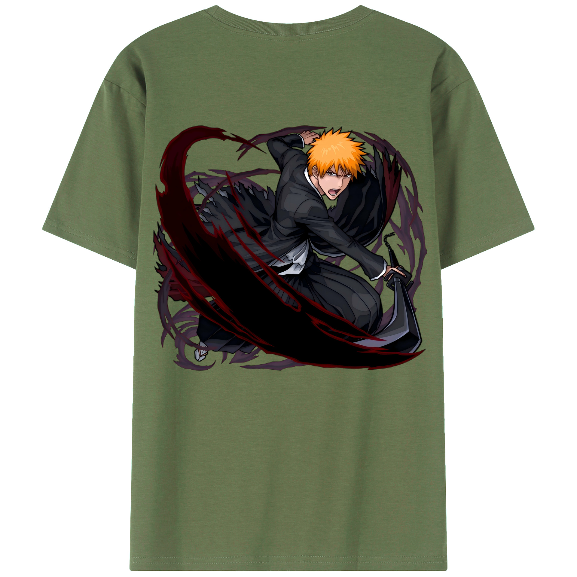 （画像用） ブリーチ 黒崎一護（くろさき いちご）BLEACH Kurosaki Ichigo 綿100％ メンズ半袖Tシャツ（バックプリント） 通気性